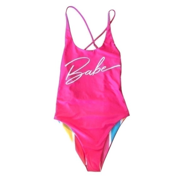 Hachette X Stag Hen Reversible Hot Pink swimsuit NWT S Barbie - Picture 2 of 7